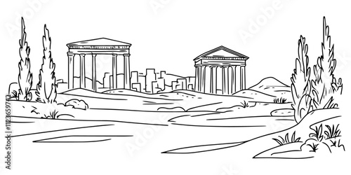sketch of ancient greek temples in black vector