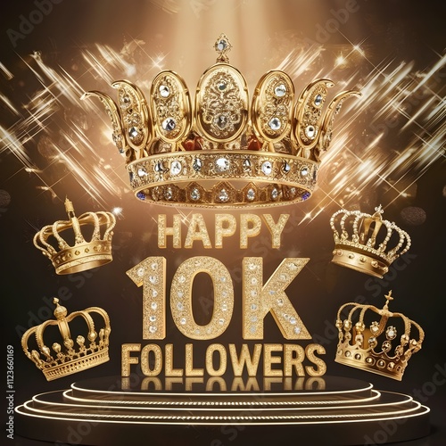 Happy 10k followers crown and diamond illustration 