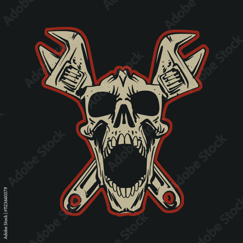 Skull with Wrenches Vector Illustration