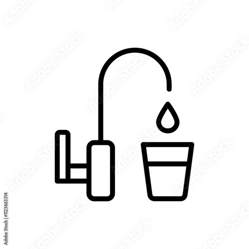 Water tap, plumbing. Filtration and purification water icon. Osmosis and desalination. Potable water. Outline sign of filter water vector icons for web design isolated on white background.