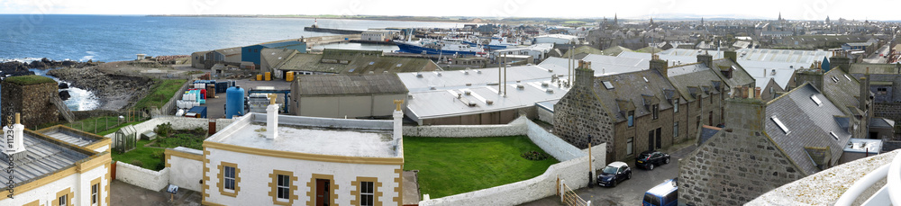 Fototapeta premium View of Fraserburgh town from the top of Lighthouse museum - Panorama - Aberdeenshire - Scotland - UK