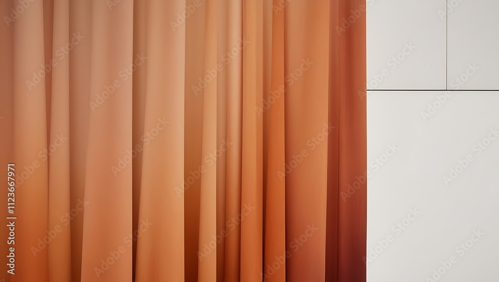 Obraz premium Abstract Orange Curtain Drapes Against White Wall