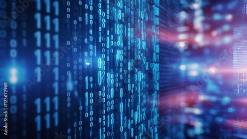 Wallpaper Mural  blue binary background. computer language matrix. multiple exposure photo of LED screen displaying information codes  Torontodigital.ca