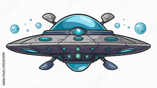 Colorful Cartoon UFO Vector Illustration for Design Projects, Isolated on White Background photo