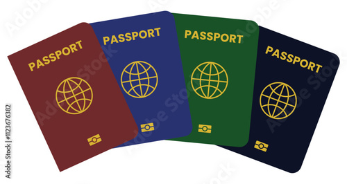 Red Blue Green and Black Passport for Travel Around the World