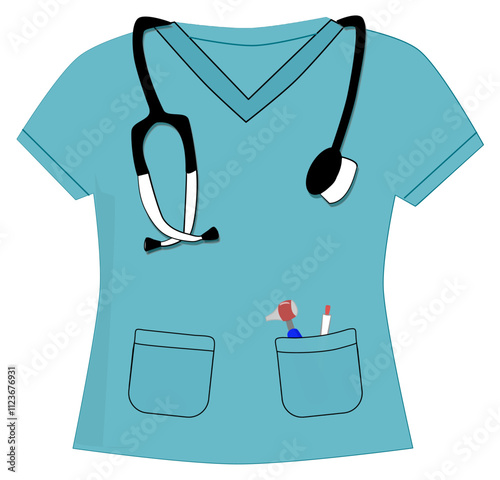 healthcare worker uniform Green shirt with medical equipment - hospital - nurse, doctor, physiotherapist, speech therapist, radiologist