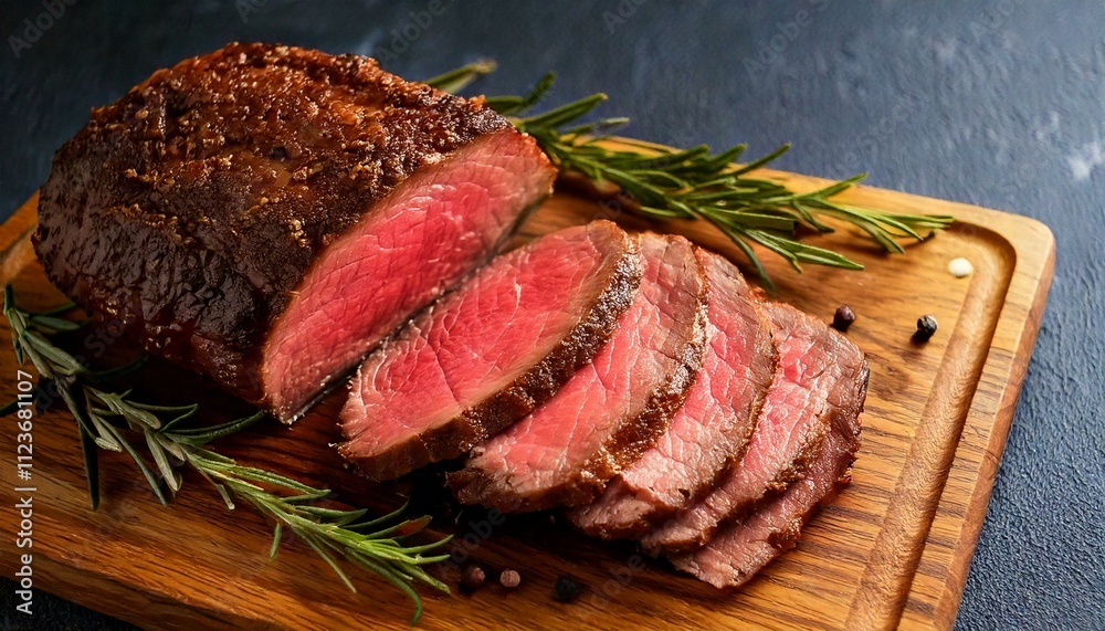 sliced roast beef with rosemary