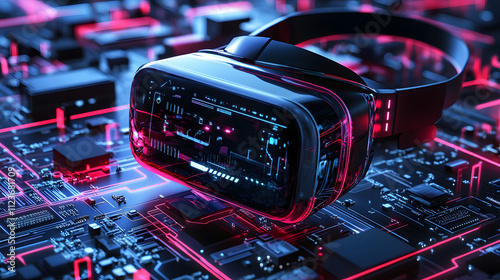A 3D representation of virtual reality software being processed by a high-end GPU.
