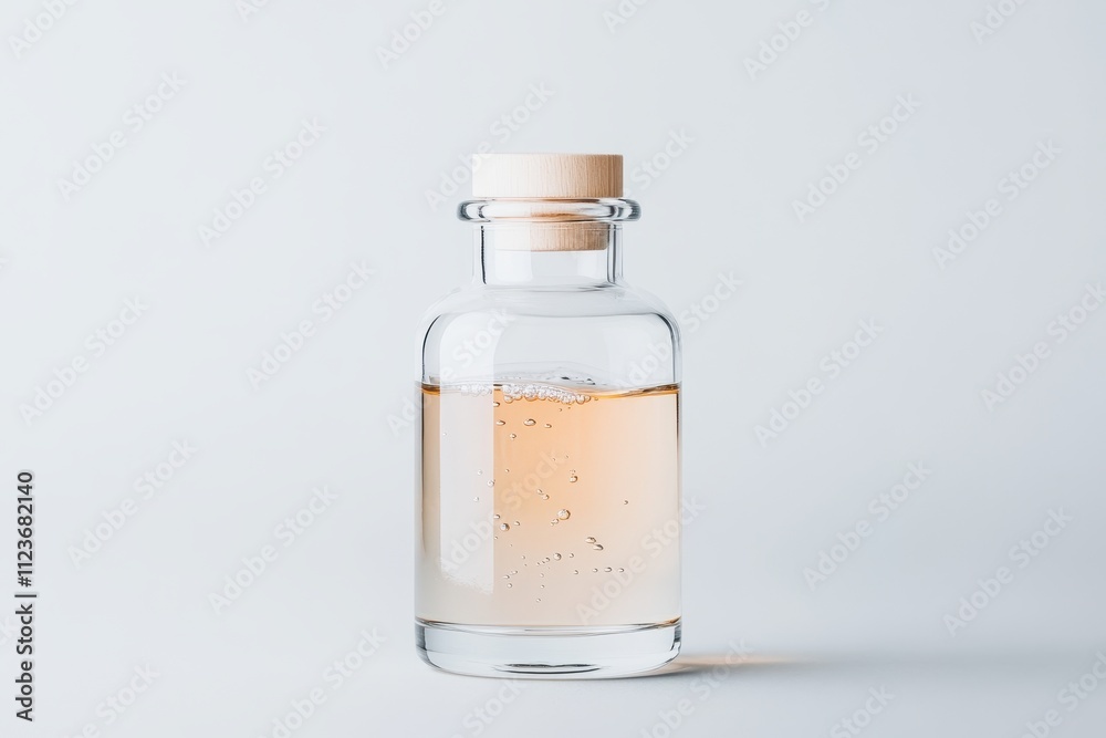 Refreshing Water Pouring into Glass Bottle with Bubbles in Motion on White Background
