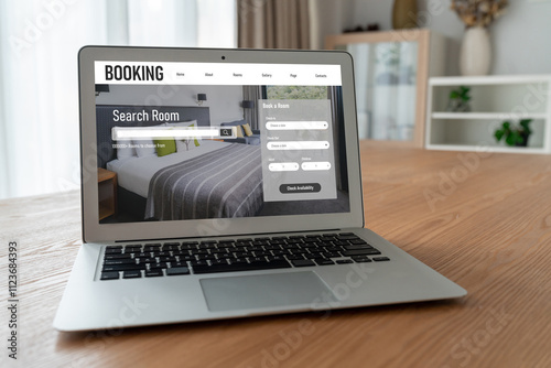 Online hotel accommodation booking website provide modish reservation system . Travel technology concept .