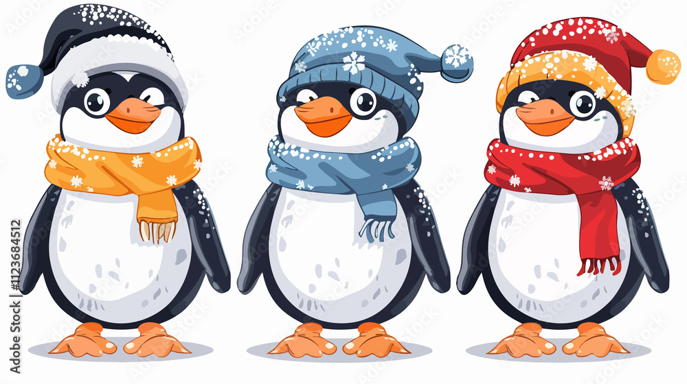 Fototapeta premium Adorable Penguin Cartoon Vector Illustration for Isolation Concept
