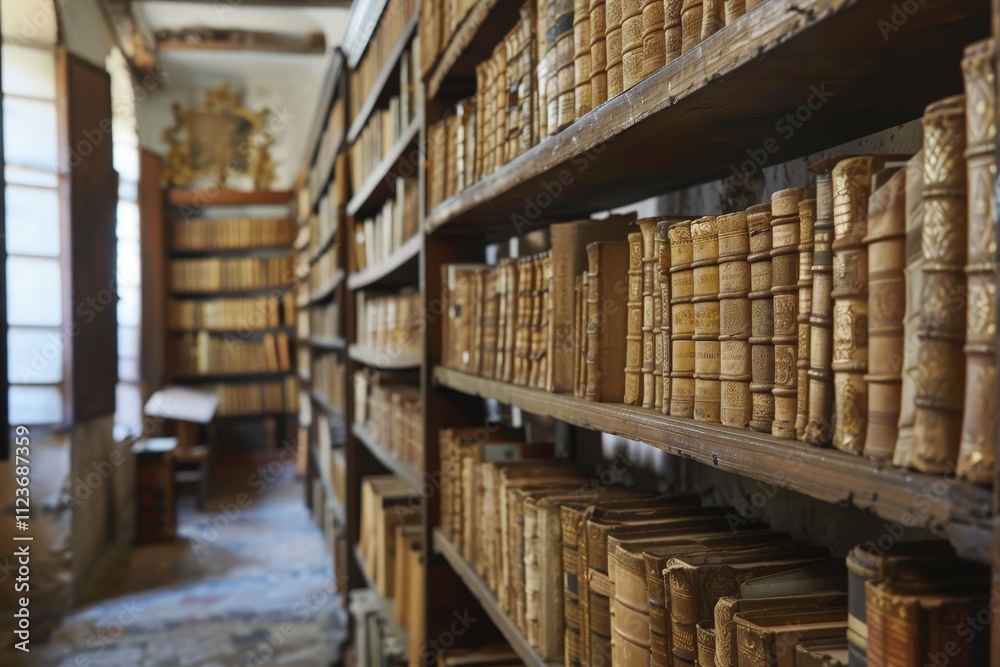 Fototapeta premium Elegant antique library with wooden shelves and globes inviting exploration and discovery