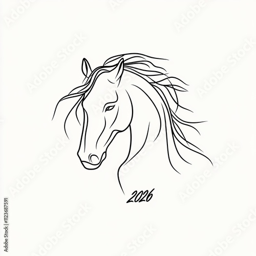 A minimalist line art drawing of a horse with 