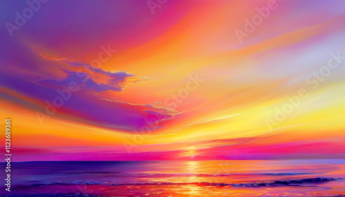 Sunsets painting the sky with vibrant hues over a tranquil ocean view