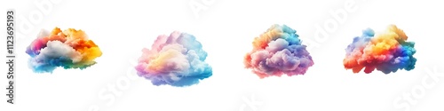 Set of Vibrant Multicolored Cloud Formations  on transparent background