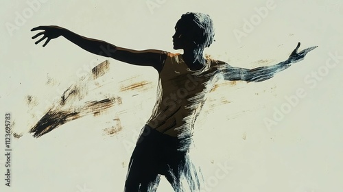 Abstract figure, painted silhouette, dynamic pose, expressive brushstrokes.