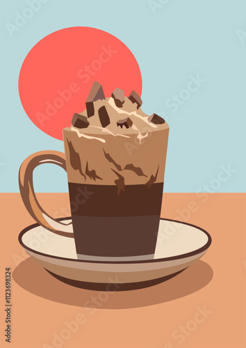 Coffee cup with chocolate and whipped cream. 