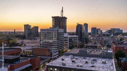 Kitchener, Ontario, Canada cityscape at dusk.
