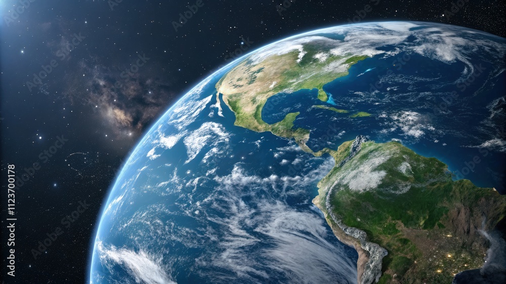 Planet Earth Depicted in Standard Scale Showing North and South America. Generative AI Planet Earth Depicted in Standard Scale Showing North and South America. Generative AI