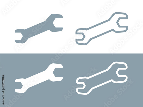 Wrench icon. Tool for assembling mechanisms, connecting nuts and bolts. Symbol of repair, service or production of equipment. Attribute of a master, auto repair shop or factory.