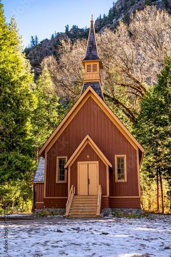 Photography Yosemite Valley Chapel in Winter, Yosemite National Park, California