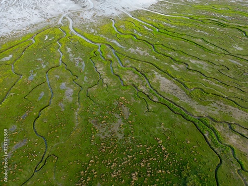 Aerial view of the tidal streams of the Slurfter, Rotterdam, The Netherlands photo