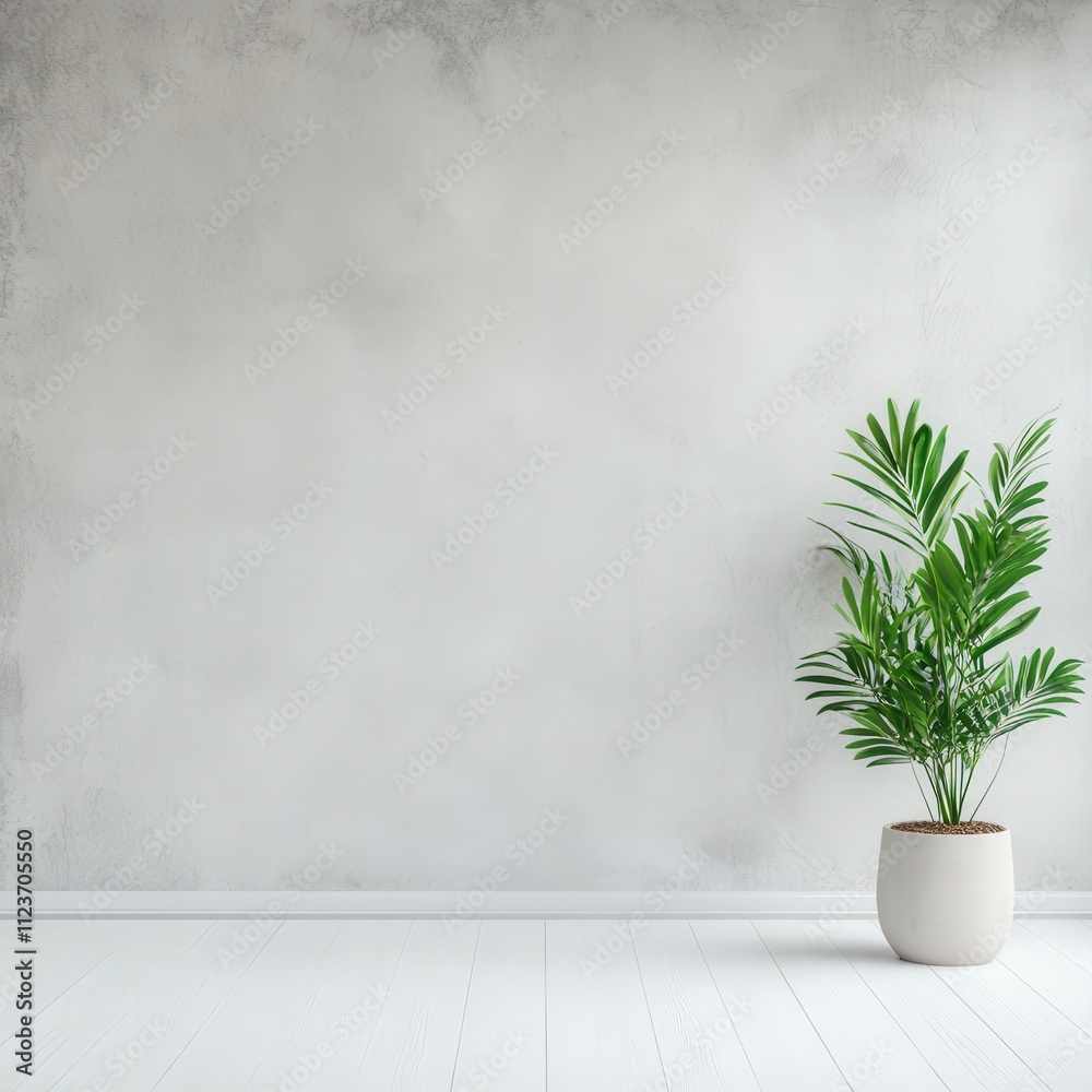 Fototapeta premium Decorative indoor plant beside a textured gray wall