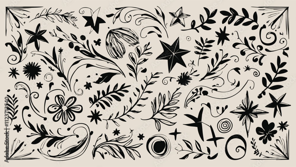 Fototapeta premium Black and White Floral Decorative Border