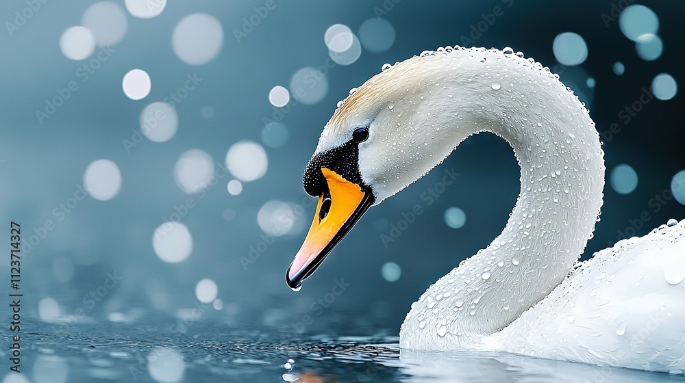 Fototapeta premium White swan in water droplets on face