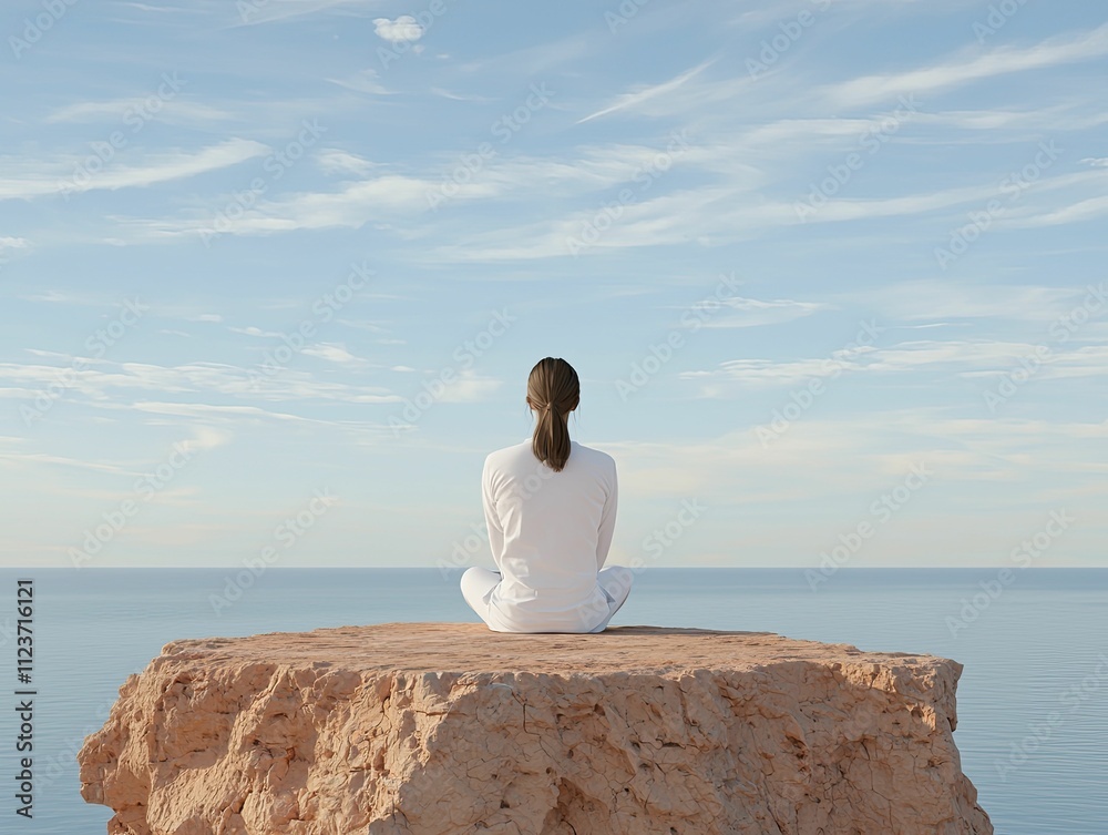 Naklejka premium Inner dialogue visualization amid a serene landscape promoting self-discovery