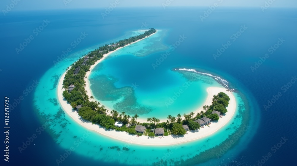 Obraz premium Crescent Island Aerial View: Turquoise Waters and White Sands