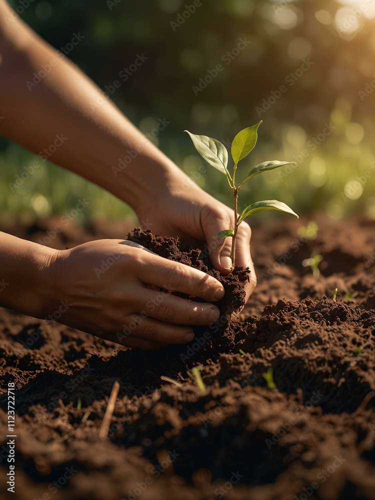 Fototapeta premium Hands Planting Young Sapling