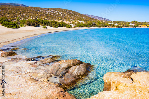 Obraz na płótnie Beautiful sandy beach Psili Ammos with crystal clear azure sea water, Naxos island, Cyclades, Greece w salonie