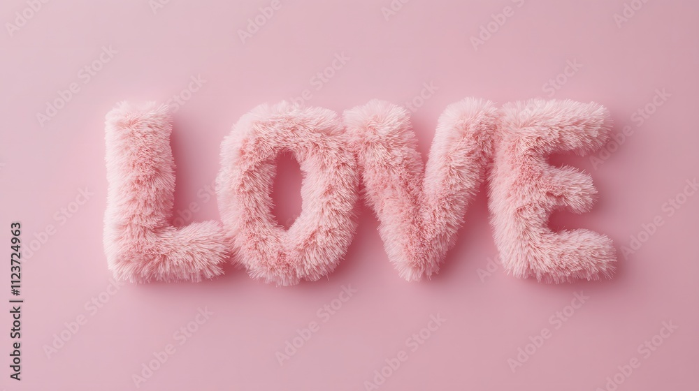 ピンクの背景に柔らかいふわふわの生地で作られたLOVEの文字 ピンクの背景に柔らかいふわふわの生地で作られたLOVEの文字
