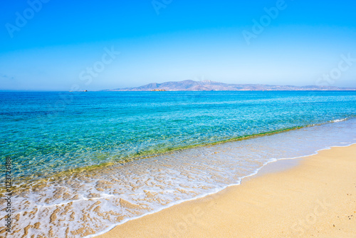 Obraz na płótnie View of sandy Plaka beach and blue sea, Naxos island, Cyclades, Greece w salonie