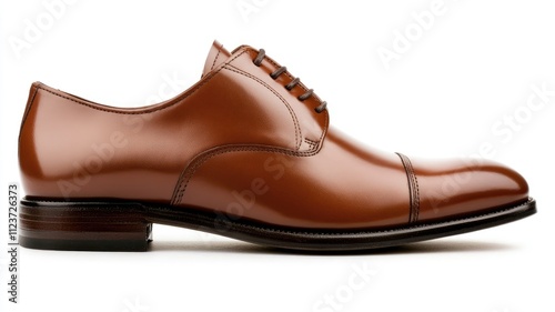 Brown leather dress shoe with sleek design, featuring cap toe and lace-up closure, ideal for formal occasions photo