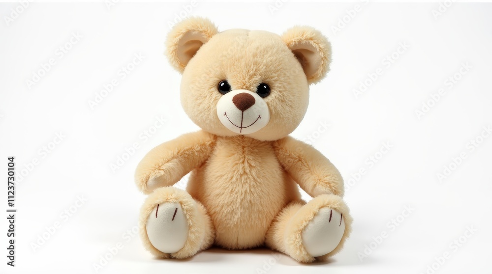 Obraz premium Realistic Plush Teddy Bear on White Background