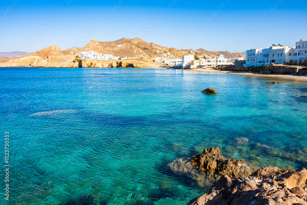 Azure sea water on coast near Naxos town, Naxos island, Cyclades, Greece