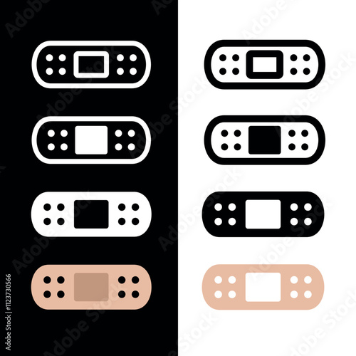 Band-Aid (adhesive plaster) icon. Symbol of treatment or medicine. Attribute of a doctor, pharmacy or hospital. Means of protection and treatment of a wound or cut.