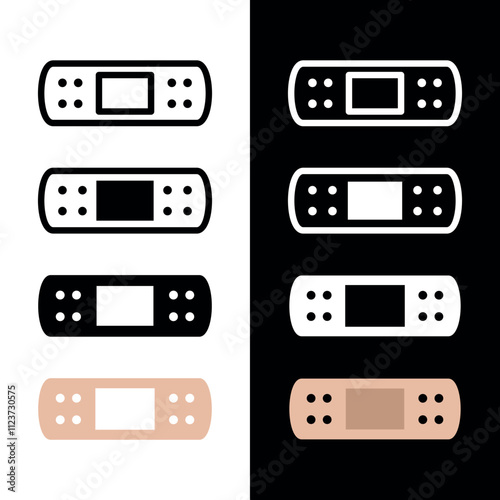 Band-Aid (adhesive plaster) icon. Symbol of treatment or medicine. Attribute of a doctor, pharmacy or hospital. Means of protection and treatment of a wound or cut.