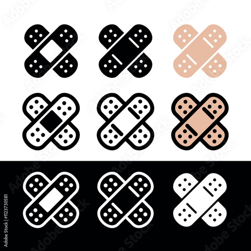 Band-Aid (adhesive plaster) icon. Symbol of treatment or medicine. Attribute of a doctor, pharmacy or hospital. Means of protection and treatment of a wound or cut.