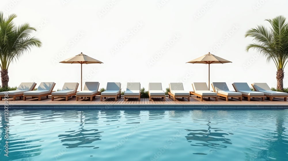 Fototapeta premium Luxurious Hotel Pool Sunbeds