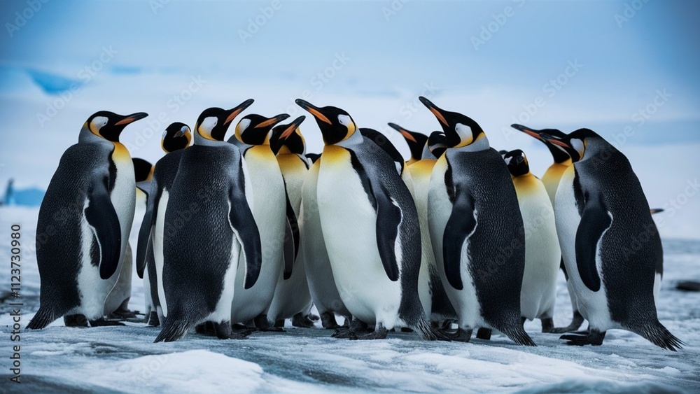 Fototapeta premium High-quality penguin images showcasing adorable poses in natural habitats. Perfect for creative projects, blogs, marketing campaigns, and more. Enhanced license available
