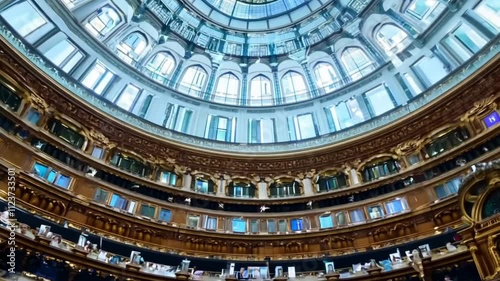 An ornate dome interior with classical architecture, symbolizing cultural heritage, art, and architectural grandeur. photo