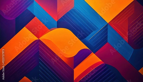 modern geometric minimalist shapes and lines bold neon vibrant orange, blue, purple colors sleek contemporary creative design stylish wallpaper background concept