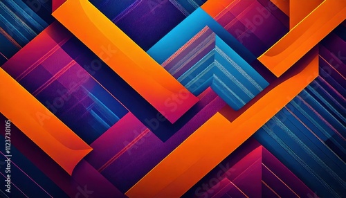 modern geometric minimalist shapes and lines bold neon vibrant orange, blue, purple colors sleek contemporary creative design stylish wallpaper background concept