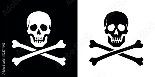 Skull and crossbones icon. Symbol of poison and danger. Pirate flag attribute. Human skull.