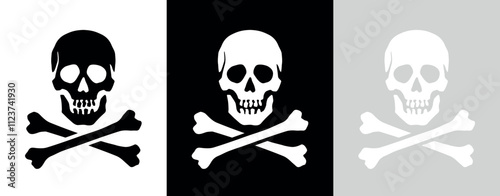 Skull and crossbones icon. Symbol of poison and danger. Pirate flag attribute. Human skull.