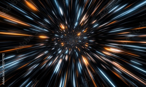 A multiverse backdrop with the appearance of hyperspace travel.
