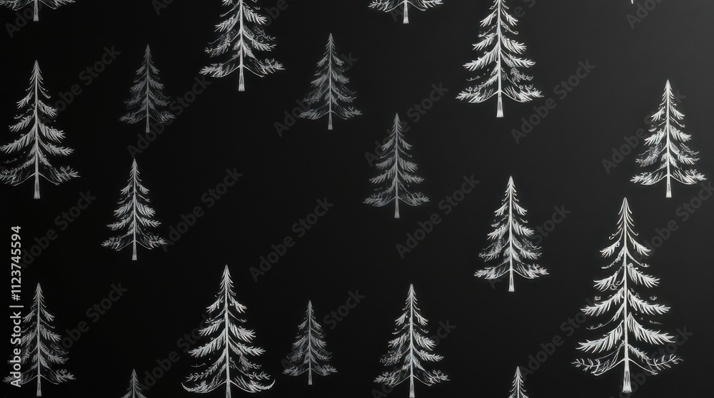 Fototapeta premium a collection of white christmas trees painted on a blackboard